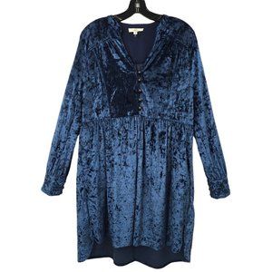 Entro High Low Blue Velvet Dress Womens Size L Long Sleeve Midi Dress